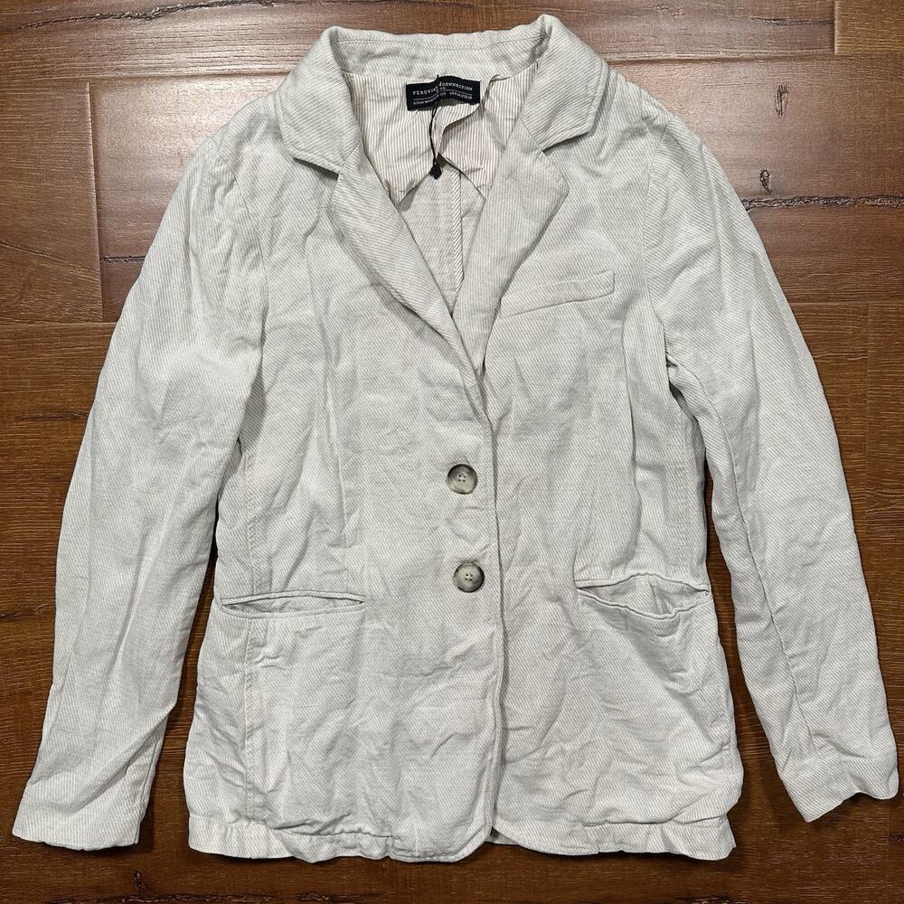 Peruvian Connection Blazer Jacket Womens 8 Beige Linen Blend Unstructured Retro